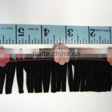 Velvet Jacquard w/beads Fringe Lace Trim Sew on VELVET WITH JACQUARD/BEADS FRINGE TRIMMING