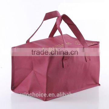 non-woven fabric non-woven insulated cooler lunch bag ,ice bag for frozen food ,zipper closure.with handle