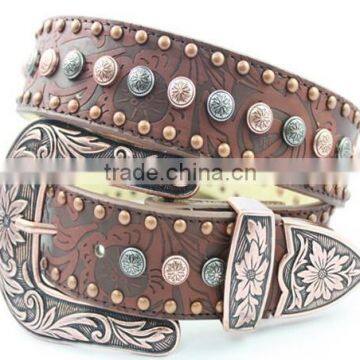 Ever Classic Western Leather Belt With Western Concho Fancy Waist Belt