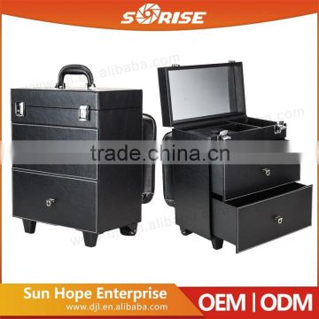 Sunrise PVC professional makeup trolley case rolling beauty makeup case with wheel with drawers                        
                                                Quality Choice