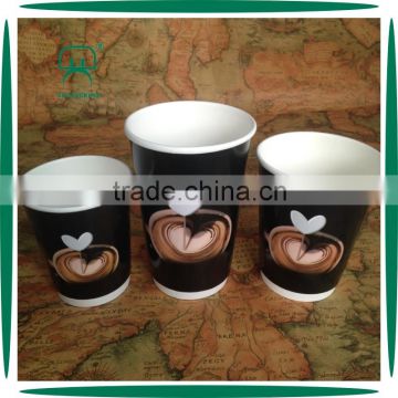 Disposable Black stocked 8 12 16oz double wall paper cup with lid