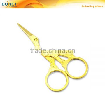 SEM0001G CE Certificated 3-5/8" Professional fully S/S mini thread stork gold plated scissors