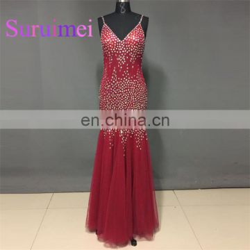Free Shipping 2017 New Arrivals Mermaid Prom Dresses Robe De Soiree Formal Evening Gowns V Neck with Crystal