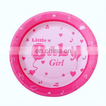Fashional 7" pink round cute baby girl's theme paper plates