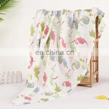 2020 new arrival 2 layers reactive printing cartoon animal bamboo cotton fabric traveling baby swaddle blanket for summer