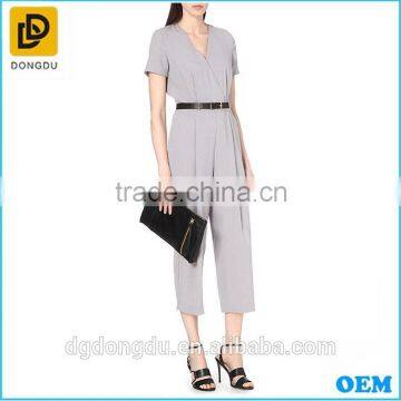 Short sleeve Formal jumpsuit for office ladies with belt