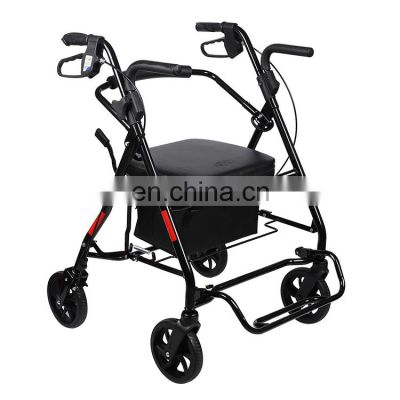 Black aluminum frame 8'' flexible wheels adult rollator walker with seat