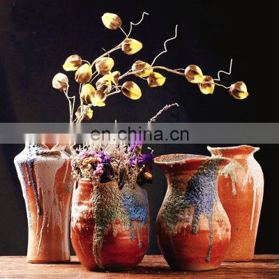 Colorful flowing glaze home decor ceramic pottery flower vases