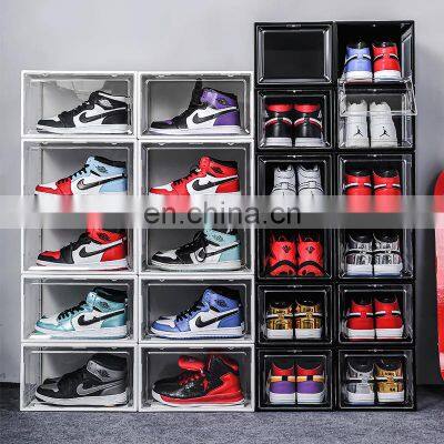 Amazon Custom Logo Sneaker Box Storage Stackable Transparent Drop Magnetic Clear Shoe Box Display Container Plastic Shoe Case