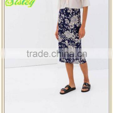 Women Wear Blue and White Porcelain After the Split Casual Pencil Print Skirt Knee Length dress