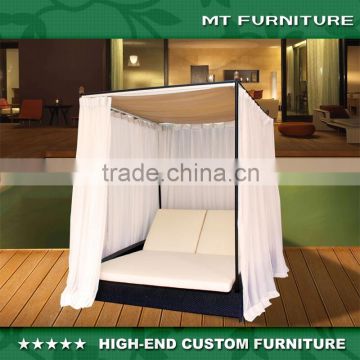 Double Rattan Daybed with Canopy Outdoor Furniture