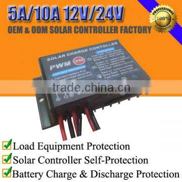 5A 10A 12V/24V solar battery voltage regulator/controller for lead-acid battery/lithium/lifepo4 battery