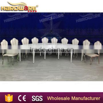 hotel luxury dining banquet table , golden metal frame white dining table