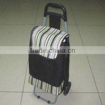 Color stripes folding shopping trolley bag with 2 wheels