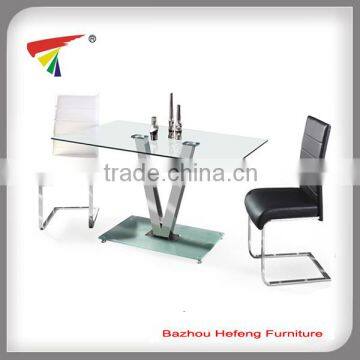 "V" style glass dining set table new design