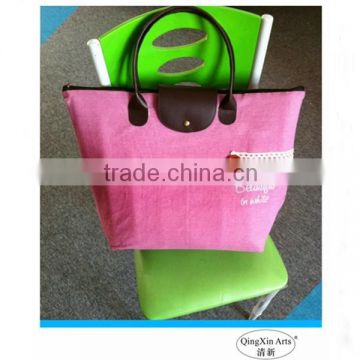 2015 New style solid pink cotton women hand bag