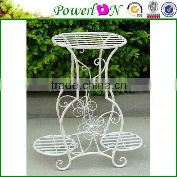 Antique White Wrought Iron Classical Vintage Hand Crafted Decorative 2 Tier Plant Stand For Home Patio TS05 G00 X00 PL08-5820