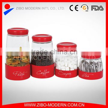 hot sale stainless steel coating glass food jar for spices/sugar/coffee/tea
