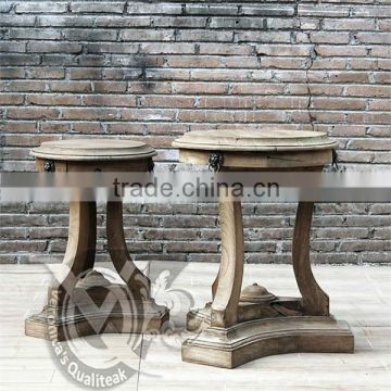 Antique Pedestal Style Side Table With Distressed Finish