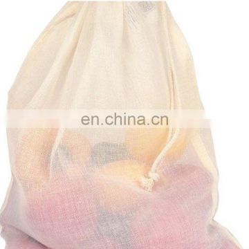 Eco drawstring natural cotton gauze produce bag or cotton mesh tote bag