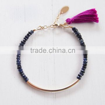 Fashion 2015 shining crystal bead bracelet logo tag tassel bracelet brass tube bracelet