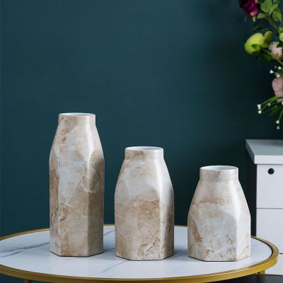 Desert Grey Marble Unique Creative Ceramic Flower Vase For Hallway TV Bench Vase