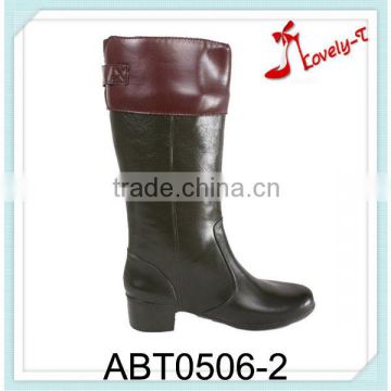 Color stitching upper woman low heel boots slush-molding high rain boots with back buckle
