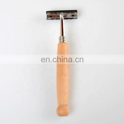Premium Facial Reusable Eco Friendly Mens Bamboo Shaving Razor Wood Handle
