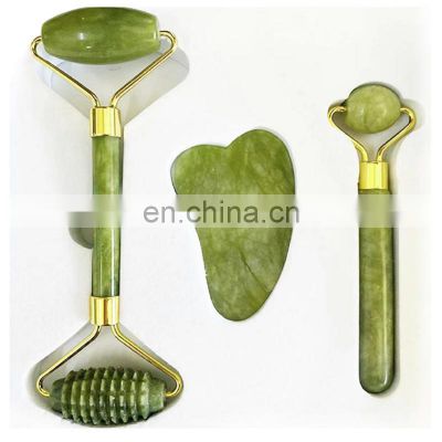 3 in 1 Natural Original Custom Mini Green Facial Massager Jade Roller Gua Sha Set
