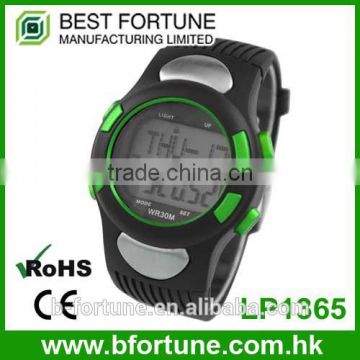 Green Color LP1365 plastic ABS Case digital movt stainless steel Case back Pedometer smart watch with heart rate monitor