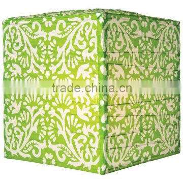 Grass Green Block Printed Square Paper Lantern for Home decoration