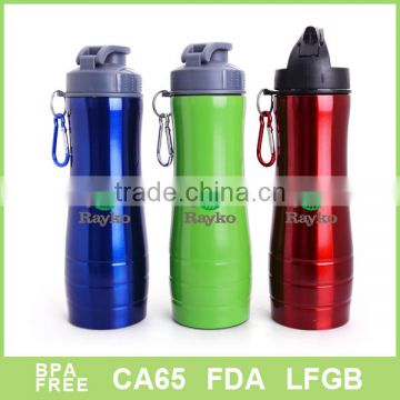 750ml 26oz single wall stainless steel sport water bottle with carabiner