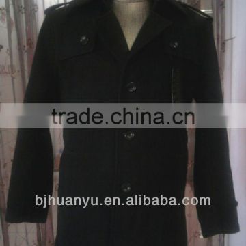 heavy winter 3 buttons long black colour wool coats for men