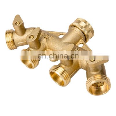 3/4'' Factory Making  High Quality Four Way Hose Valve Shut Off Quick Release Brass Manifold