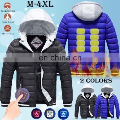 Wholesale custom large size fashion trend men's long-sleeved down warm hooded smart heating adjustable temperature jacket in win
