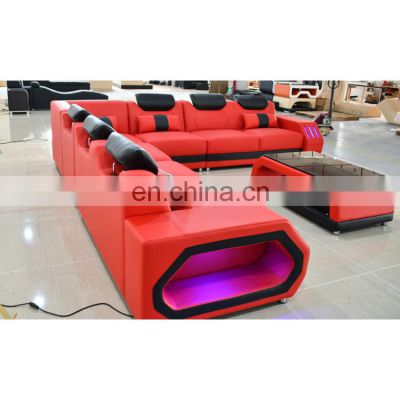 Modern Italian leather home theater living room sofa set furniture sectional sofa with LED lights