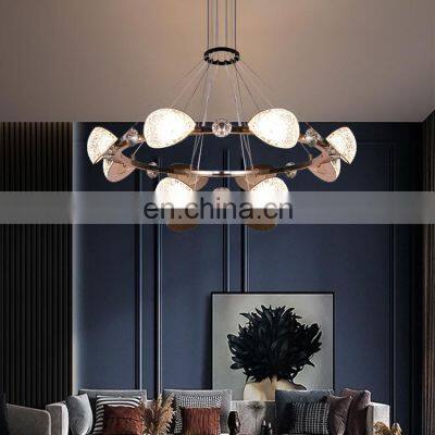 New Product Luxury Decoration Living Room Bedroom Iron Acrylic Indoor Gold LED Modern Pendant Lamp