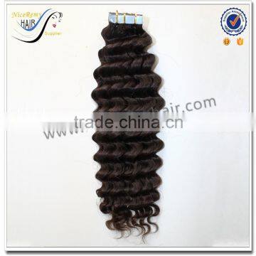 New products natural black color deep curly tapein hair extensions 100% brazilian virgin human hair