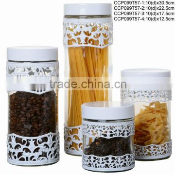 Round glass jar with metal casing (CCP099T57)