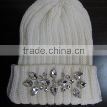 2016 custom knitted diamond caps ladies winter beanie hats