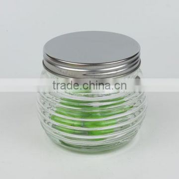 500ml Round Glass Food Container with Band Designs