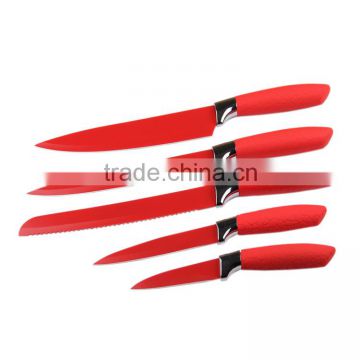 Non-stick Pure Color Red Galvanized steel head 5pcs Kitchen Knife set HY-0611