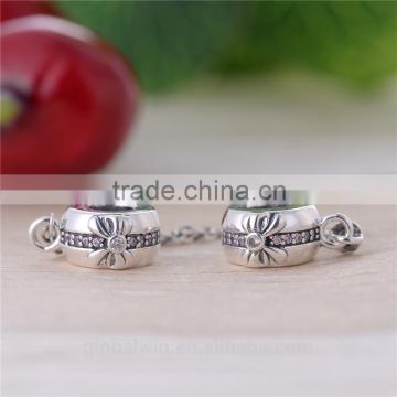 High Quality 925 Sterling silver Safety Chain Fit for All Brand European Bracelet Hot Sale Charms Safety Chain Crystal stones