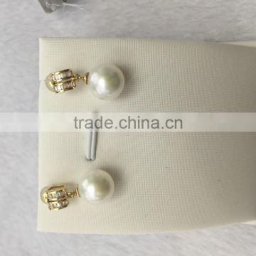 8-8.5mm natural Japanese pearl real 14K gold White Akoya Pearl Earrings