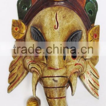 Hand Crafted Wooden Mask of Hindu Lord Ganesh Wall Hanging Made In Nepal