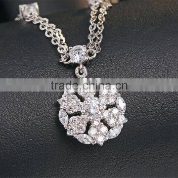 925 silver Unique chain snowflake diamond pendant necklace