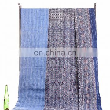 Indian Handmade 2017 Blue Floral Quilt Cotton Vintage Ajrakh Kantha Throw Bedspread Blanket Ralli