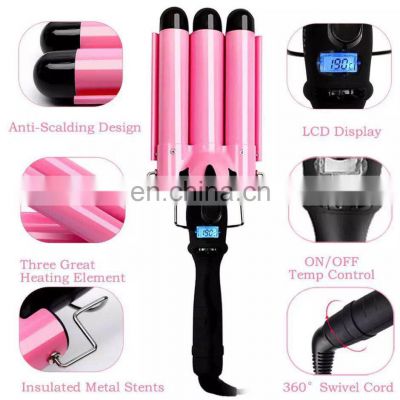 New design Professional Home Deep Wave 3 Barrel Hair Curler Hign quality Electric Ceramic Rotating Hair Curling Iron
