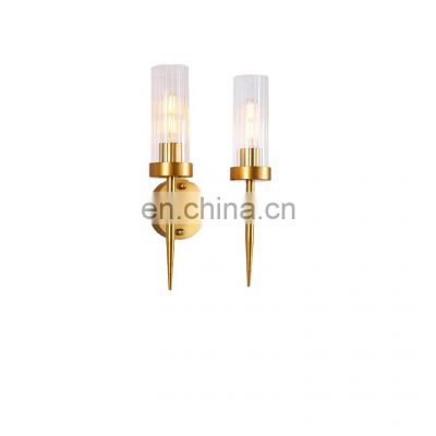 Modern Brass Gold Glass Wall Lights Double Heads Bedroom Led Wall Lamp
