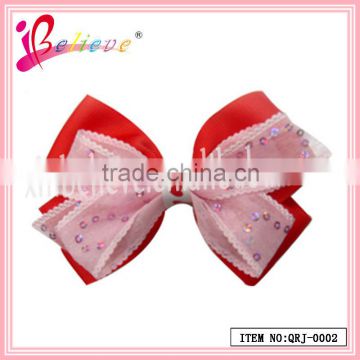 Girlfriends favorite gift hair accessories no fade no smell fabric red ribbon bow hairgrips (QRJ-0002)